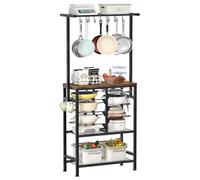 CHOEZON Kitchen Storage Rack, Multi-Tier Kitchen Baker's Rack, Industrial Coffee Bar Station, Cookware Organizer with Hooks and Shelves, Metal Frame, for Kitchen, Rustic Brown and Black DTPR60BF