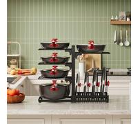 CHOEZON Pot and Pan Organizer Rack with Lid Storage, Heavy Duty Adjustable Pot Storage Organizer with Suction Cups and Adjustable Feet, for Kitchen Counter and Cabinet, Black DTPR40BB