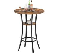 CHOEZON Round Bar Table, 2-Tier High Top & Counter Height Dining Table, Industrial Pub Table with Storage & Metal Frame, for Bistro, Pub, Kitchen, Living Room, Office, Rustic Brown and Black DTBT03BF