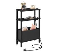 CHOEZON Slim Side Table with Charging Station, 3-Tier Narrow Side Table with Drawer, Skinny Bedside Table, End Table for Small Spaces, for Bedroom, Living Room, Black DTBZ07KBB
