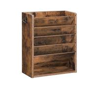 CHOEZON Wall File Organiser, 6-Tier Vertical Mount Hanging Holder with 2 Side Hooks, Vintage Wooden Magazine Storage Crate with Bottom Flat Tray, Desk Organizer, for Office, Rustic Brown DMWJ01FG