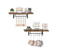 CHOEZON Wall-Mounted Pot Racks, Set of 2, Kitchen Cookware Organizers with 12 S Hooks, Wall Rack for Kitchen Storage, for Cookware, Utensils Organization, Rustic Brown and Black DTPR26P2BF