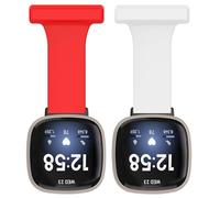 Chofit Nurse Watch Brooch Straps Compatible with Fitbit Versa Bands, Soft Silicone Pin Fob Strap Watch Band Accessories for Versa 4/3/Sense 2, 2-Pack (Red+White)