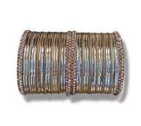 CHOHAN'S Traditional Indian Crystal Bangle Set for Women - 4 Metal Bangles + 10 Mixing + 24 Coloured Churi Bangles - Ethnic Bridal & Festive Jewellery Set - Lightweight & Durable (Rose Gold, M(2.6))