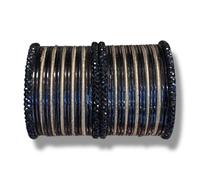 CHOHAN'S Traditional Indian Crystal Bangle Set for Women - 4 Metal Bangles + 10 Mixing + 24 Coloured Churi Bangles - Ethnic Bridal & Festive Jewellery Set - Lightweight & Durable (Black, M(2.6))