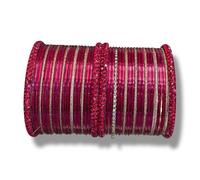 CHOHAN'S Traditional Indian Crystal Bangle Set for Women - 4 Metal Bangles + 10 Mixing + 24 Coloured Churi Bangles - Ethnic Bridal & Festive Jewellery Set - Lightweight & Durable (Red, M(2.6))