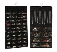 CHOHEY Double Sided Hanging Jewelry Organizer, 48 Pockets Clear Window Large Jewelry Hanging Organizer with Necklace Hanger, Wall/Door/Closet Stud Earring Bracelet Ring Storage