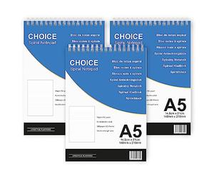Choice A5 Ruled Notepads - 3 Pack - Double Strength White Wire - 90gsm white ruled paper - Perfect Daily Notepads