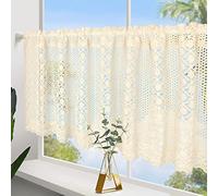 choicehot Crochet Valance Curtains for Window Door - Retro Hollow Window Valance Rod Pocket Short Half Curtain for Kitchen, Cafe, Bathroom, 45x150cm