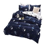choicehot Duvet Cover Bedding Single Set - Navy Blue Starry Sky Duvet Cover Outer Galaxy Space Theme Quilt Cover with Zipper Closure
