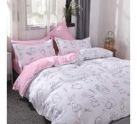 choicehot Rabbit Duvet Cover King Size, Bunny Theme Kids Bedding Set, Wild Bunnies Quilt Cover with Pillowcase, Cute Pink Ultra Soft Microfiber Comforter Cover for Kids Boys Girls, 220 x 230 cm
