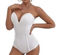 Choies Women's Burgundy/Black Sexy Plunge Neck Strapless Cross Back Velvet Bodysuit