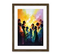 Choir Women Singing by Bonfire Modern Rainbow Colour Watercolour Painting Artwork Framed Wall Art Print 18X24 Inch