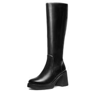 Choiran Black Knee High Boots for Women - Platform Tall Boots Square Toe Chunky Block Heeled Gogo Boots, All Black, 7.5 UK