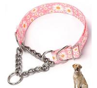 Choke Chain for Dogs,Martingale Dog Collar for Large Dogs,Training Escape Proof Heavy Duty Dog No Pull Dog Collar for Medium Large Pet Boy Male Dogs,Pink Daisy L