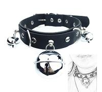 Choker Gothic SM Leather Collars with 3 Bells and Metal D-Ring Gothic Punk Rock Necklace Collar Adjustable BDSM Erotic Slave Game Sex Toy for Women Couples