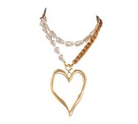 Choker Necklace 2Pcs Choker Nekclace Big Love Heart Pendant For Women Wed Bridal Imitation Pearl Chain Jewelry(Gold)