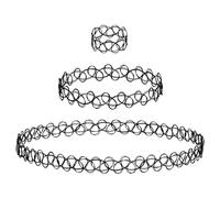 Choker Necklace Bracelet Ring Set Stretchy 90s Accessories Women Girl Kids A Elastic Adjustable Henna Tattoo Retro Jewelry, Plastic, No Gemstone, Black, NC4388