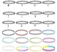 Choker Necklaces, 24Pcs, Tattoo Choker, Elastic Necklace, Stretchable Neon Chokers, Multi-Color Necklace, Rainbow Bracelet, Vintage Necklace, Gothic Necklace, Tattoo Choker, for Girls Lady and Women