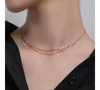 Choker Tiny Round CZ Charm 925 Silver Necklace A2754-Rose gold