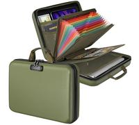 Chokoter Fireproof File Organizer with Lock, Hard-Shell Case Fireproof Document Box with 13 Pocket Accordion File Folders, Safe Document Organizer for Home Office Travel (Green)