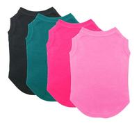 Chol&Vivi Cat T-Shirt Clothes Soft and Thin, 4pcs Blank Dog Shirts Cotton Clothes Sleeveless Fit for Small to Extra Large Size, Pet Tank Top for All Breeds, Black/Dark Green/Pink/Rose Red, XX-Small