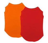 Chol&Vivi Dog Clothes, 2pcs Soft Cotton T-Shirts for Small, Medium, Large, Extra Large Dogs (Red and Orange, XXS (12" Chest))