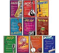 Cholemy 10 Pcs Music Genre Posters Education Theory Poster Elements Bulletin Board Set for Classroom Decoration Primary Middle High School Back to Homeschool Teacher Supplies 17 x 12 Inch