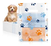 Cholemy 100 Pcs 9 x 12 Inch Dog Paw Bags Plastic Dog Gift Bags with Die-cut Handles Sturdy Shopping Merchandise for Small Business Packaging, Birthday Party Decoration (Blue and Orange)