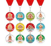 Cholemy 12 Pcs Christmas Gingerbread House Medal Awards 2'' 12 Style Christmas Gingerbread House Contest Prizes Medals for Xmas Decorating Party Ornament Supply