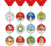 Cholemy 12 Pcs Christmas Medal Awards 2'' 12 Style Christmas Contest Prizes Medals for Xmas Decorating Party Ornament Supply