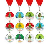 Cholemy 12 Pcs Christmas Tree Medal Awards 2'' 12 Style Christmas Tree Contest Prizes Medals for Xmas Decorating Party Ornament Supply