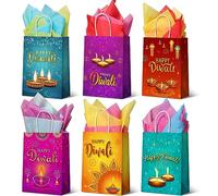 Cholemy 18 Pcs Diwali Gift Bags with Handles - Festival of Lights Favors Bags for Indian Diwali Party Decoration