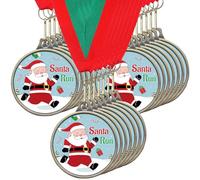 Cholemy 20 Pcs Christmas Santa Run Medals Award 2" Christmas Run Trophy Award Medals Includes Neck Ribbon for Xmas Party Ornament Favor Gift Prize