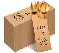 Cholemy 200 Pcs Mr and Mrs Paper Silverware Bags Wedding Silverware Sleeves Kraft Utensils Bag for DIY Wedding Silverware Holder Pockets Cutlery Flatware Bags for Engagement Dinner Bride Shower Party