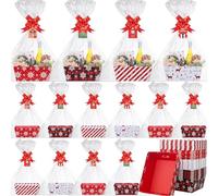Cholemy 24 Set 12x10 In Extra Large Christmas Basket Gift Empty to Fill Gifts Basket with Handles Xmas Cards Cellophane Bows Market Tray Xmas Gift Bags for Holiday Christmas Party Raffle Wedding