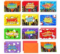 Cholemy 40 pcs Hero Thank You Cards Assortment with Envelopes Comic Colorful Appreciation Folded Cards for Child Kids Classroom School Hero Party Greeting Cards Child Boys Girls Birthday Party Favor