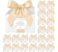 Cholemy 50 Set Wedding Gable Gift Boxes with Handles Beige Ribbon Label 6 x 5.3 x 3.5 Inch Thank You Boxes for Guests Gift Welcome Favor Kit for Bridal Shower Birthday Party Anniversary Packing