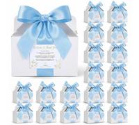 Cholemy 50 Set Wedding Gable Gift Boxes with Handles Blue Ribbon Label 6 x 5.3 x 3.5 Inch Thank You Boxes for Guests Gift Welcome Favor Kit for Bridal Shower Birthday Party Anniversary Packing