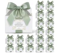 Cholemy 50 Set Wedding Gable Gift Boxes with Handles Sage Green Ribbon Label 6 x 5.3 x 3.5 Inch Thank You Boxes for Guests Gift Welcome Favor Kit for Bridal Shower Birthday Party Anniversary Packing