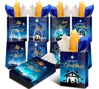 Cholemy 54 Pcs Nativity Gift Bags with Tissue Paper Christian Christmas Wrapping Paper Bags for Holy Night Decoration and Party Supply