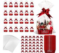 Cholemy 72 Pcs Christmas Gift Baskets Empty to Fill Kit DIY Basket for Gifts Empty Bulk 24 Tray Favor with Handles 24 Bows 24 Clear Basket Bags for Xmas Holiday Birthday (Buffalo Plaid)