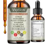 Cholesterol Support Drops with Citrus Bergamot & Plant Sterols - Heart & Lipid Health Supplement with Soursop, Olive Leaf, Vitamins D & C - Natural Vegan Liquid Drops, Alcohol-Free, 2 fl oz (60ml)