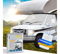 Cholila Cover RV Windshield Cover - for Class C Ford E450 1997-2025 Motorhome Windshield Cover, Protect Privacy RV Front Window Sunshade Cover with Mirror Cutouts Block Out UV Harsh Sun, Silver