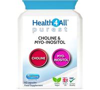 Choline & Inositol 500mg 60 Capsules, Choline Bitartrate 250mg & Myo Inositol 250mg Vegan Supplement for Brain Health, Mood, Memory, Liver Function & Metabolism - Made in UK by Health4All