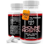 Choline + Inositol Supplement 900mg, 70 Easy-Swallow Non-GMO Capsules | Myo-Inositol, Choline Bitartrate (450mg + 450mg), Brain & Liver Support, Metabolism & Energy, Gluten-Free, 2+ Month Supply