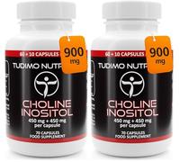 Choline + Inositol Supplement 900mg - Brain & Liver Support, Metabolism & Energy - 70 Vegan Easy-Swallow Capsules (2+ Month Supply) - Non-GMO, Gluten-Free (Pack of 2)