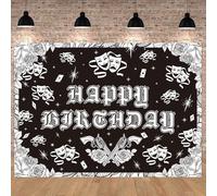 Cholo Theme Happy Birthday Backdrop 8x6FT Early 2000s Photography Background Black Glitter Old School Banner Cholo Birthday Party Decorations Photo Props