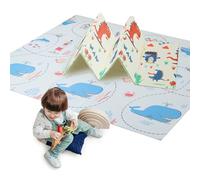 CHOLY Baby Play Mat, 180×150 cm, Foldable Kids Playmat, Baby Crawling Mat for Toddlers & Infants, Waterproof Reversible Foam Mat, Large Anti- Slip Playpen Mat (180*150cm, Cute Dinosaur and Blue Whale)