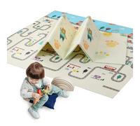 CHOLY Baby Play Mat, 180×150 cm, Foldable Kids Playmat, Baby Crawling Mat for Toddlers & Infants, Waterproof Reversible Foam Mat, Large Anti- Slip Playpen Mat (180 * 150cm, City Road and Bear Kite)